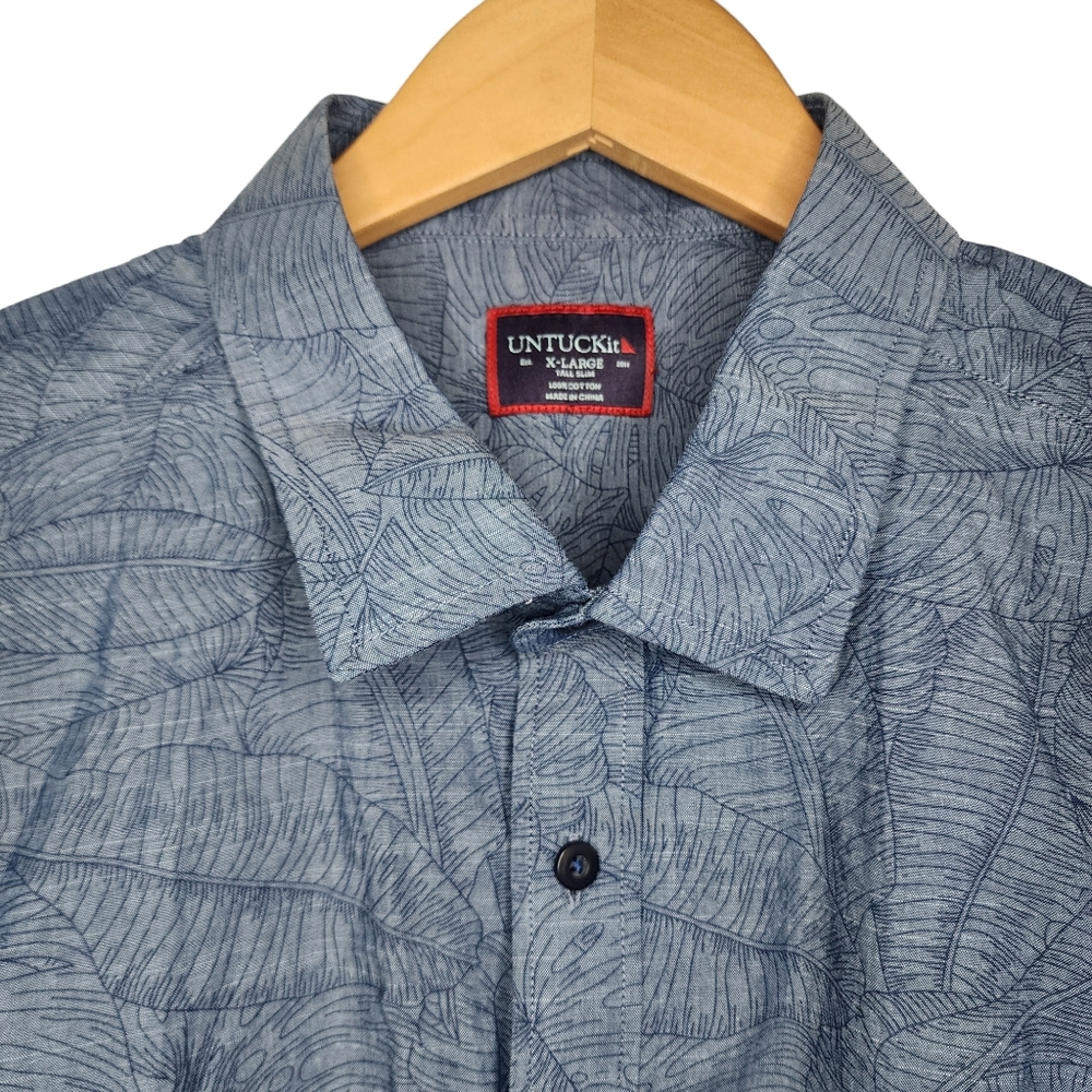 Untuckit Blue Leaf Pattern Casual Button Down Shi… - image 2